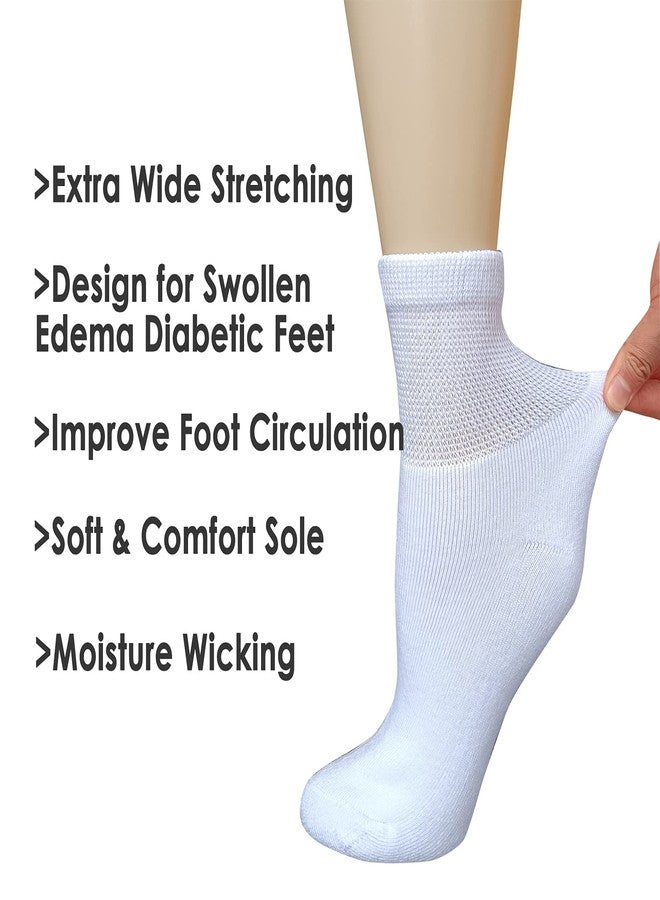 VEIGIKE Women's Diabetic Socks, Soft Breathable Moisture Wicking, Quarter Ankle, Extra Wide Non-Binding, 4 Pairs, White, Size 9-11 - Image 3
